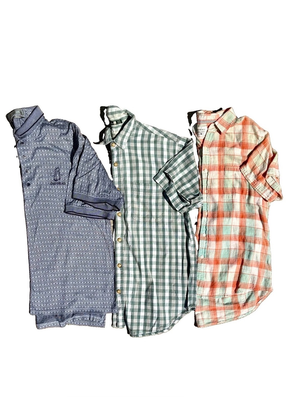Men's Blue, Green, and Orange Plaid & Patterned Shirt Bundle